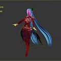 Fantasy Woman With Teal Long Hair Purple Outfit Black Wings And Boots