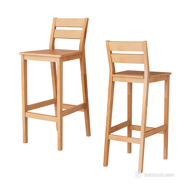 Minimalist Wooden Bar Stools With Backrest For Home Kitchen Bar Furniture Design 3d model 