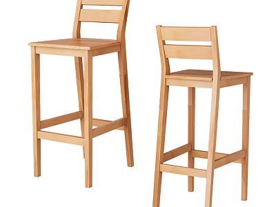 Minimalist Wooden Bar Stools With Backrest For Home Kitchen Bar Furniture Design 3d model