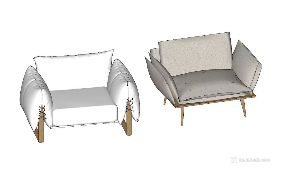 Stylish Modern Single Sofa Upholstered Design With Wooden Legs And Armrest 3d model 