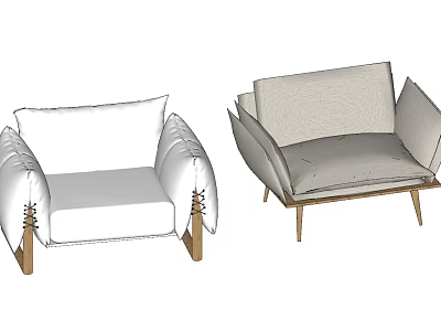 Stylish Modern Single Sofa Upholstered Design With Wooden Legs And Armrest 3d model