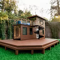 Wooden Detached Villa With Spiral Staircase Terrace Wooden Deck And Green Grass