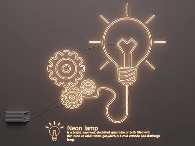 Modern Neon Lighting Combination With Mechanical Light Bulb Gears And Power Plug 3d model