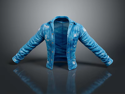 Blue Denim Jacket With Distressed Design And Spread Arms Casual Style 3d model