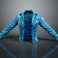 Blue Denim Jacket With Distressed Design And Spread Arms Casual Style