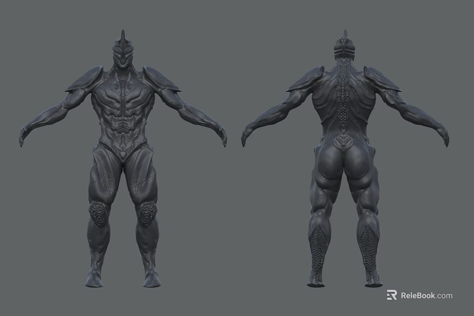 Intricate Human Figure Sculpture Featuring Muscular Details And Armor Design Front Back Views 3d model 