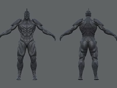 Intricate Human Figure Sculpture Featuring Muscular Details And Armor Design Front Back Views 3d model