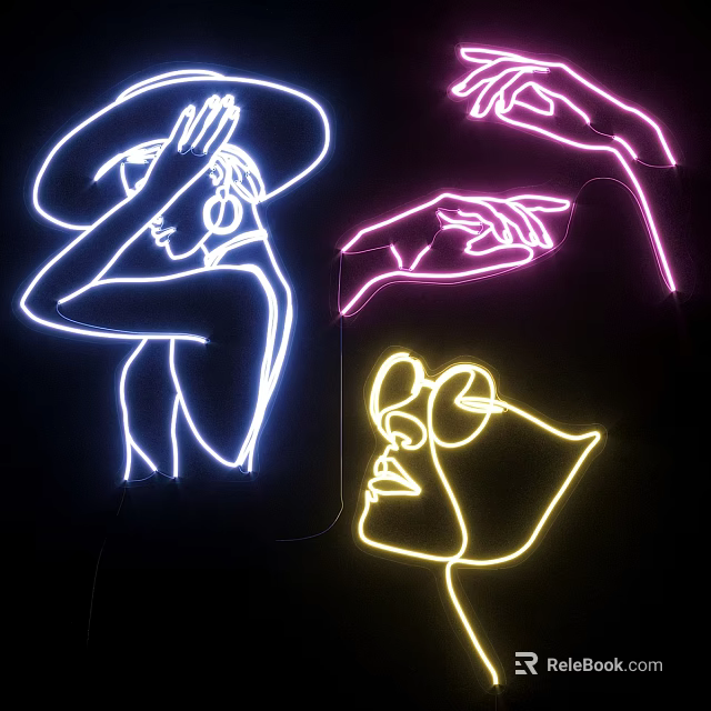 Artistic Neon Wall Lamps With Figure Line Patterns 3d model