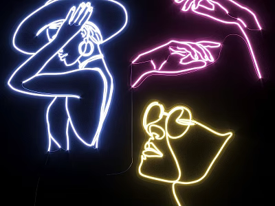 Artistic Neon Wall Lamps With Figure Line Patterns 3d model