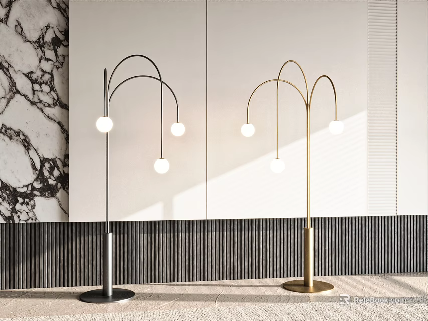 Modern Floor Lamps With Spherical Lights In Minimalist Living Space 3d model 