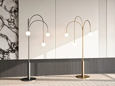 Modern Floor Lamps With Spherical Lights In Minimalist Living Space 3d model