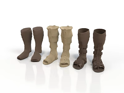 Various Styles Of Leg Braces In Brown And Beige For Daily Use 3d model