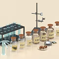 Chemical Lab Decorative Ornament Set With Test Tube Rack Labeled Glass Bottles And Lab Stand