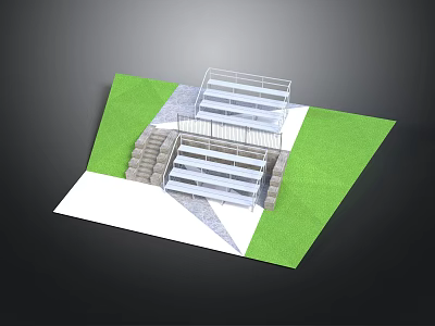 Stadium Grandstand Structure With Green Turf White Platform And Stone Steps 3d model