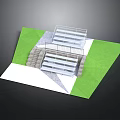 Stadium Grandstand Structure With Green Turf White Platform And Stone Steps