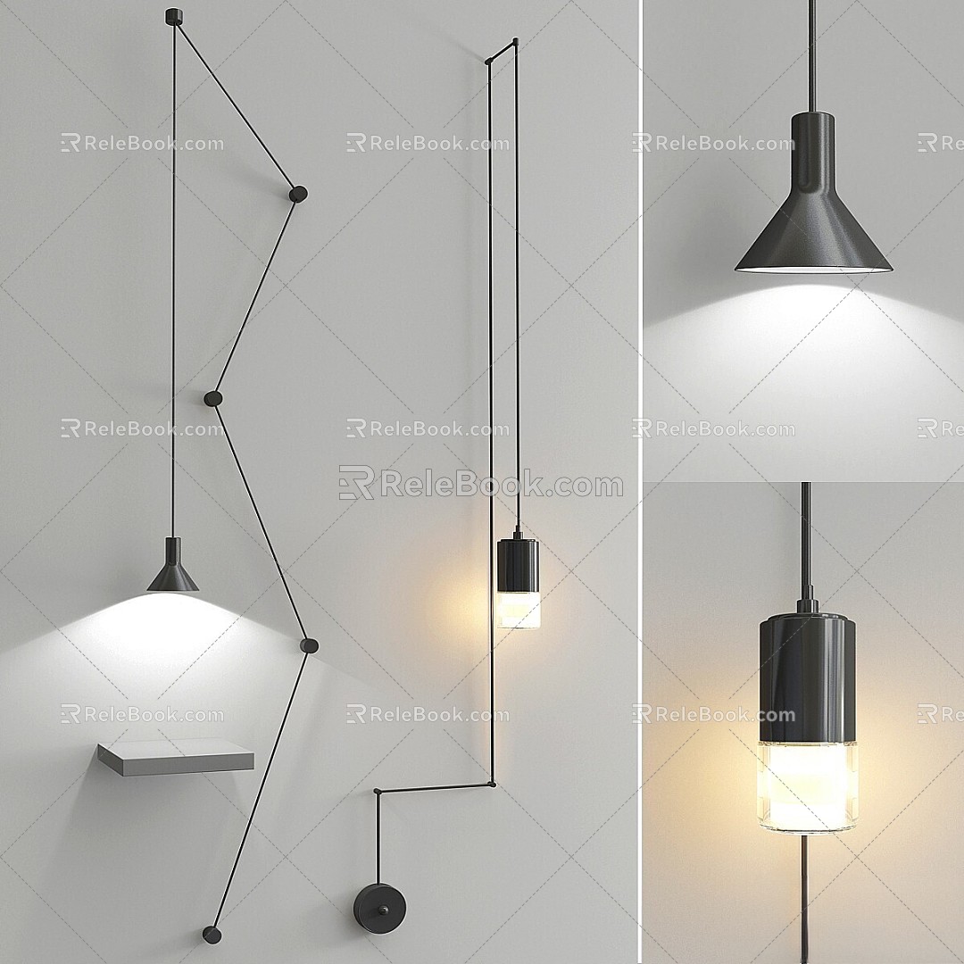 Wall lamp Groppi hanging wire flow free shape 3d model