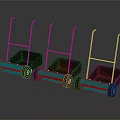 Utility Hand Carts With Black Red Blue Rollers Square Bins And Wheels 3d model