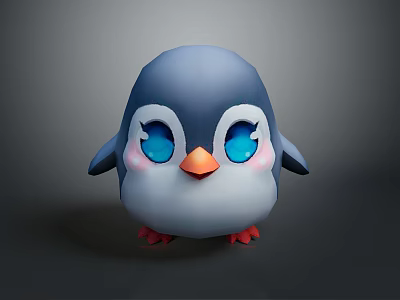 Cute Chibi Penguin Game Movie Character With Big Blue Eyes Orange Beak And Red Feet 3d model