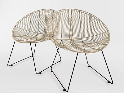 Modern Woven Round Stools With Black Metal Legs For Home Interior 3d model
