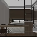 Modern Hotel Guest Room With Wooden Walls Bathrobe Mirror Vanity Desk And Chair