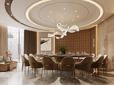 Luxurious Private Dining Room With Round Table And Modern Decor 3d model