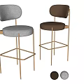 Modern Upholstered Bar Stools With Golden Metal Frame And Curved Backrest Design