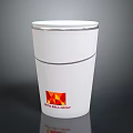 White Cup With Silver Rim Red Yellow Geometric Logo And WATERPLUS GROUP On Dark Background