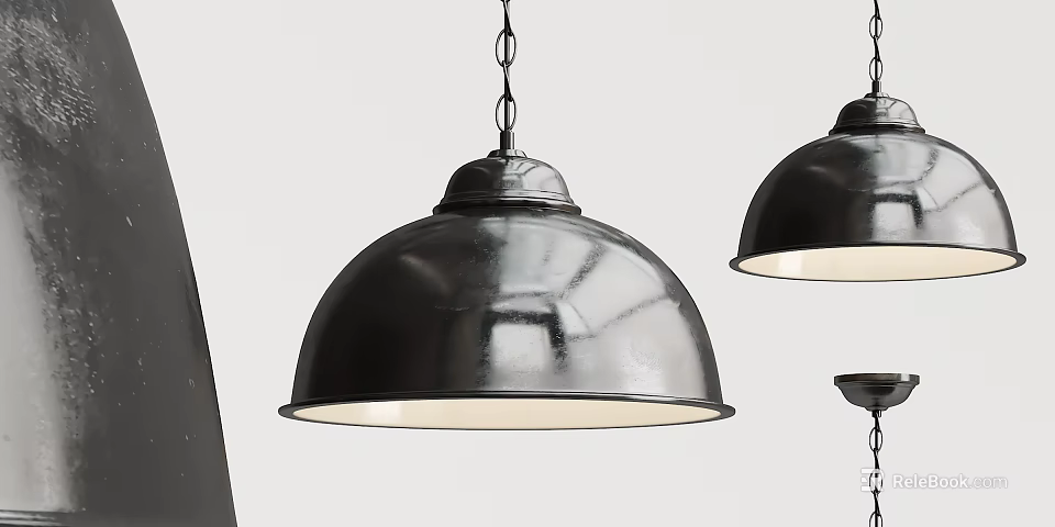 Modern Black Metal Pendant Lights With Dome Shade Hanging Design For Kitchen Interior 3d model 