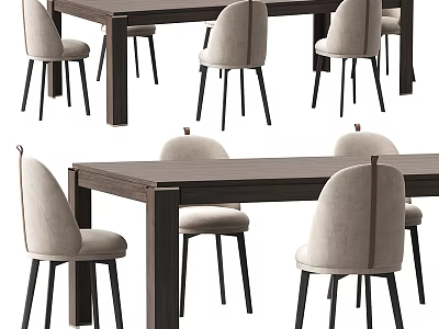Modern Wooden Dining Table Set With Light Upholstered Chairs And Minimalist Design 3d model
