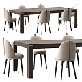 Modern Wooden Dining Table Set With Light Upholstered Chairs And Minimalist Design