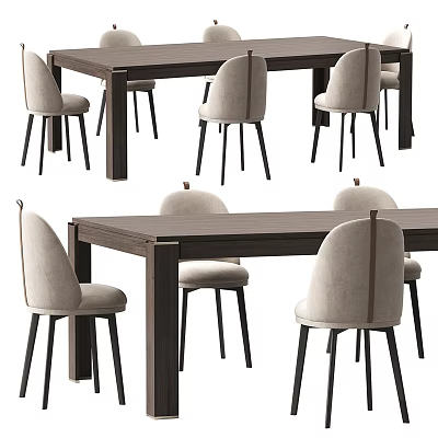 Modern Wooden Dining Table Set With Light Upholstered Chairs And Minimalist Design 3d model