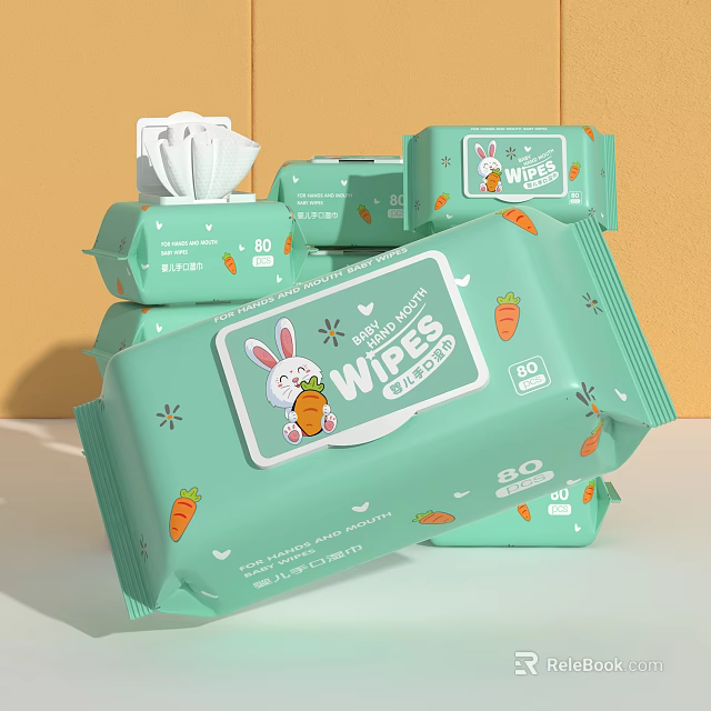 Light Green Household Wipes With Rabbit Design And Carrot Pattern 3d model 
