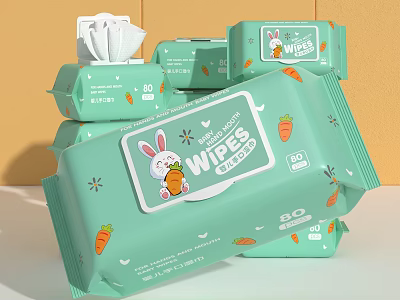 Light Green Household Wipes With Rabbit Design And Carrot Pattern 3d model