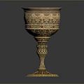 Sculpture Carving on Golden Goblets Featuring Intricate Patterns Red Gemstone Inlays and Ornate Stems