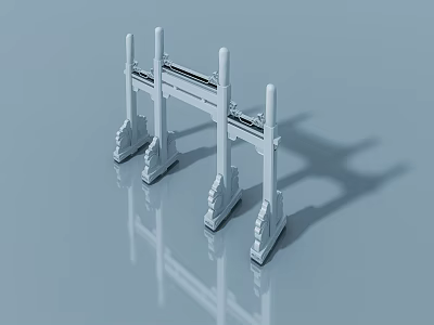 White Swing Door Architectural Model With Frame Structure And Carved Base Decoration 3d model