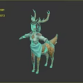 Fantasy Game Character Design Anthropomorphic Deer With Antlers Orange Hair And Blue Skirt