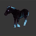 Black Horse Featuring Blue Skeletal Patterns Glowing Eyes Blue Hooves On Dark Background Reflection