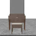 Modern Wooden Dressing Table With Mirror Drawer And Matching Stool 3d model