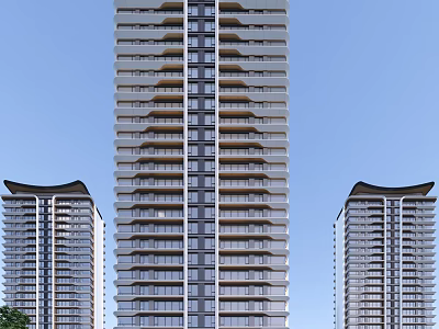 Modern High Rise Buildings With Glass Curtain Walls And Balcony Designs In Urban Area 3d model