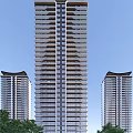 Modern High Rise Buildings With Glass Curtain Walls And Balcony Designs In Urban Area