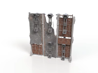 Industrial Style Architectural Wall Components With Metal Brackets And Wooden Panels 3d model