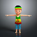 Cartoon Man With Arms Outstretched Wearing Green Vest Blue Pants Sandals And Colorful Headband