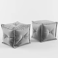 Two Modern Gray Fabric Square Sofa Stools With Button Tufted Design