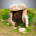 Ancient Stone Dolmen Structure With Large Stones Green Grass And Entrance Chamber
