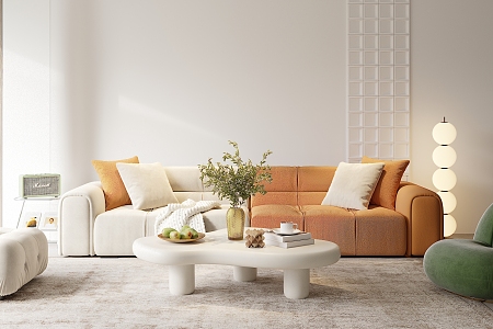 Modern Sofa Combination Sofa Coffee Table Cream Style Sofa 3d model