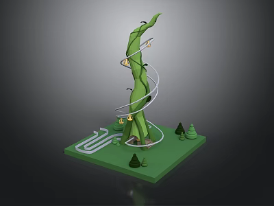Decorative Green Spiral Plant Structure With Spiral Track And Small Trees 3d model