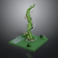 Decorative Green Spiral Plant Structure With Spiral Track And Small Trees