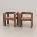 Two Brown Modern Minimalist Leisure Chairs With Square Arms Padded Seats And Square Legs