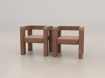 Two Brown Modern Minimalist Leisure Chairs With Square Arms Padded Seats And Square Legs 3d model