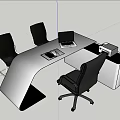 Modern White Office Desk With Laptop Chairs And Storage Compartments 3d model